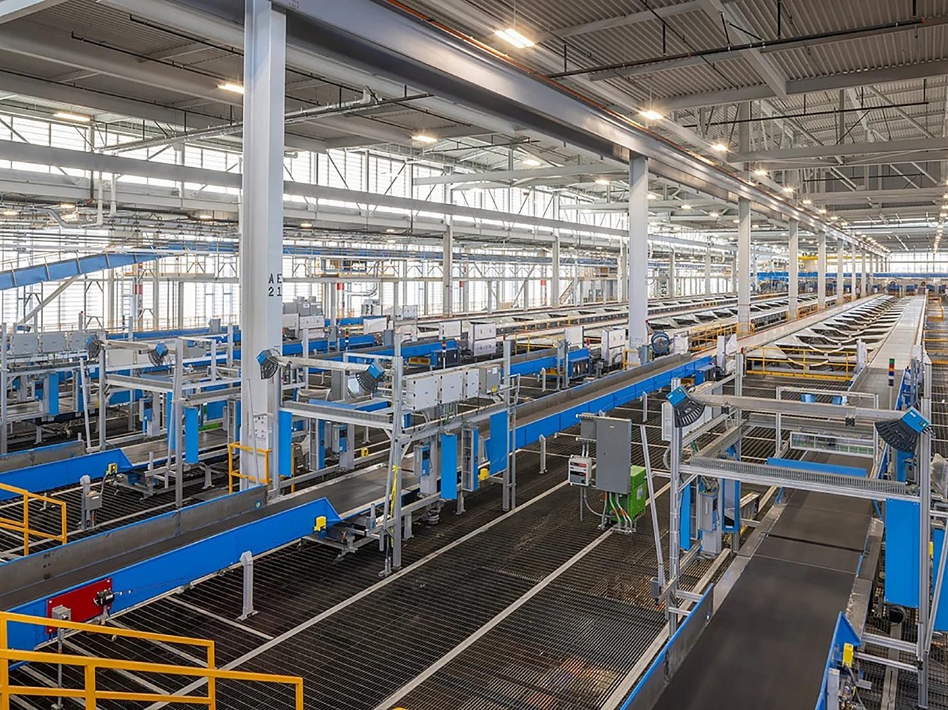 The interior of a sorting facility for Fedex.