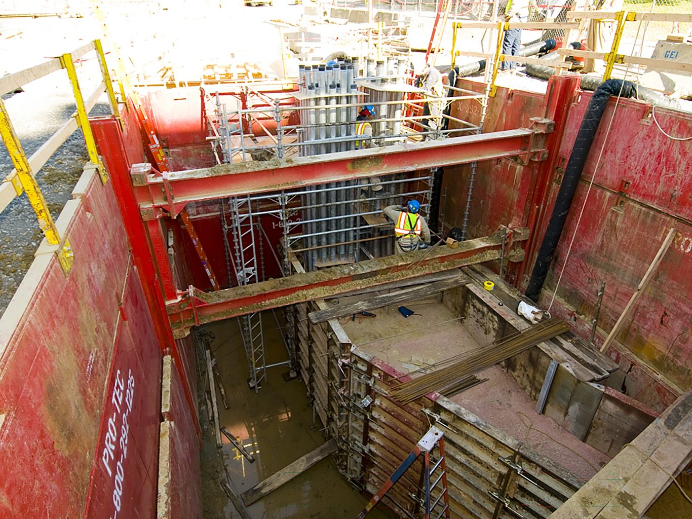 A construction worker in the middle of a work zone