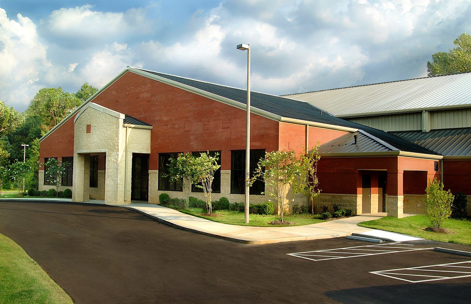The exterior of an athletic center building.