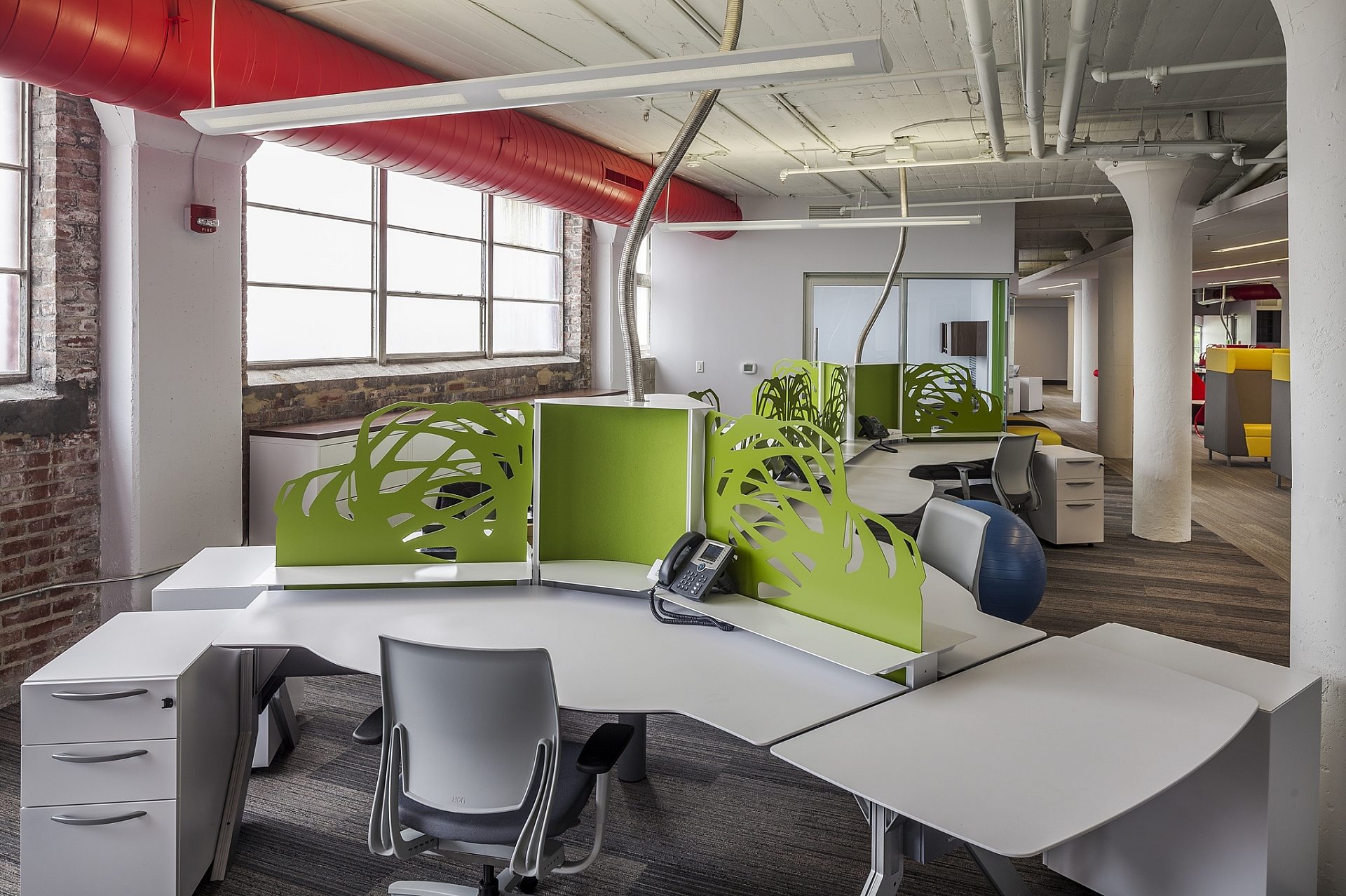 An office cubicle in an open space.