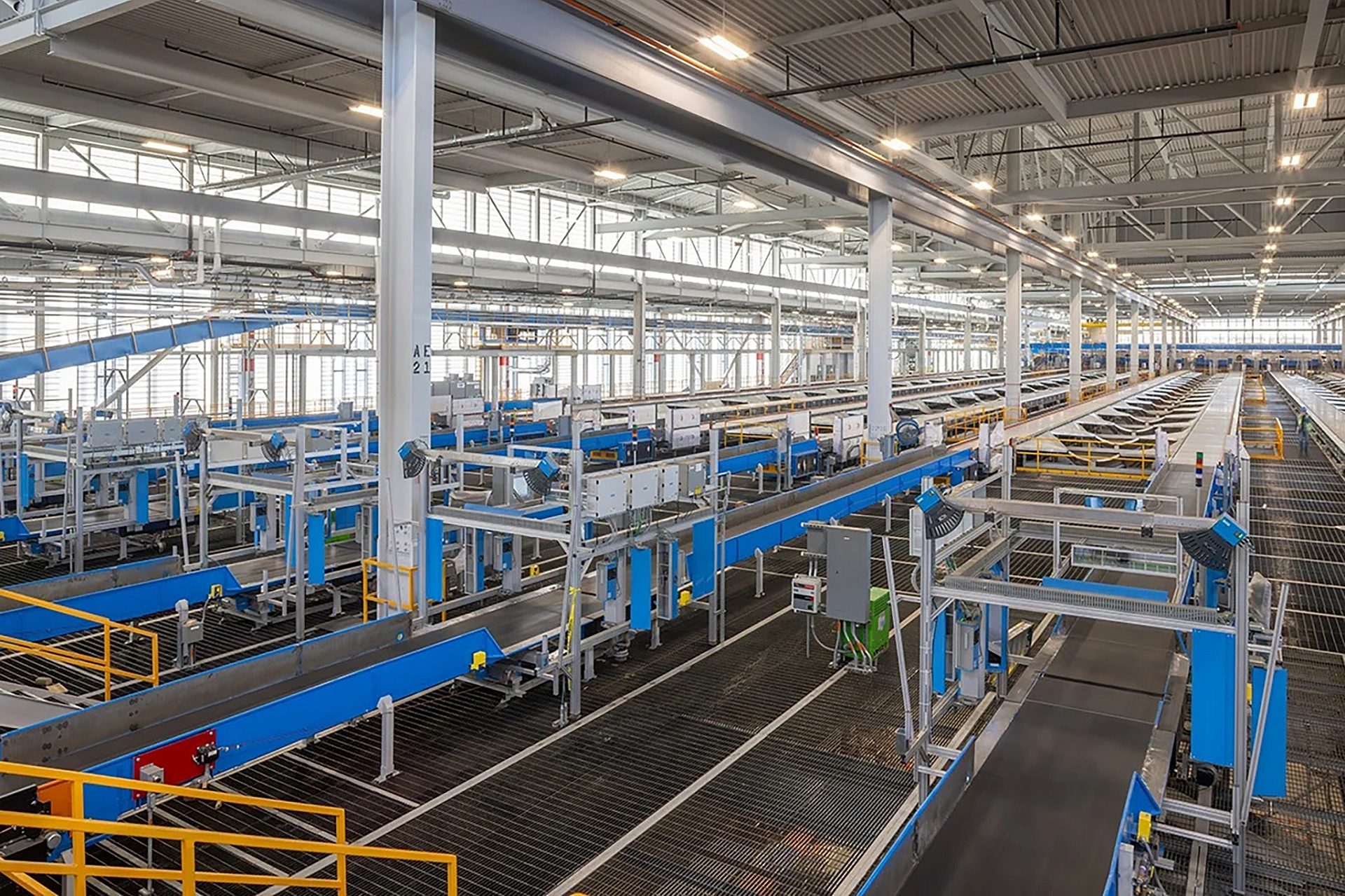 The interior of a sorting facility for Fedex.