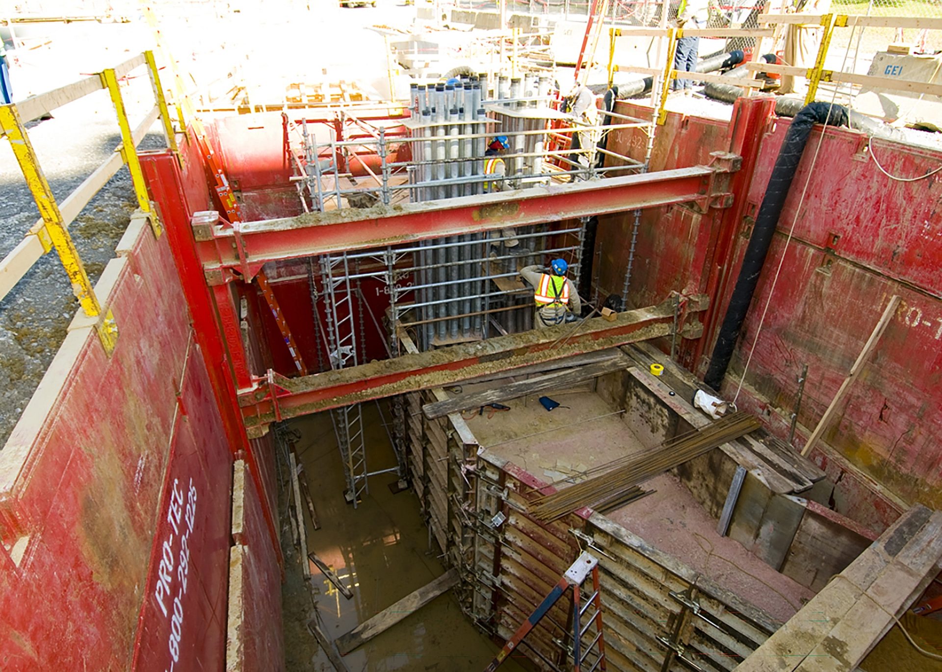 A construction worker in the middle of a work zone