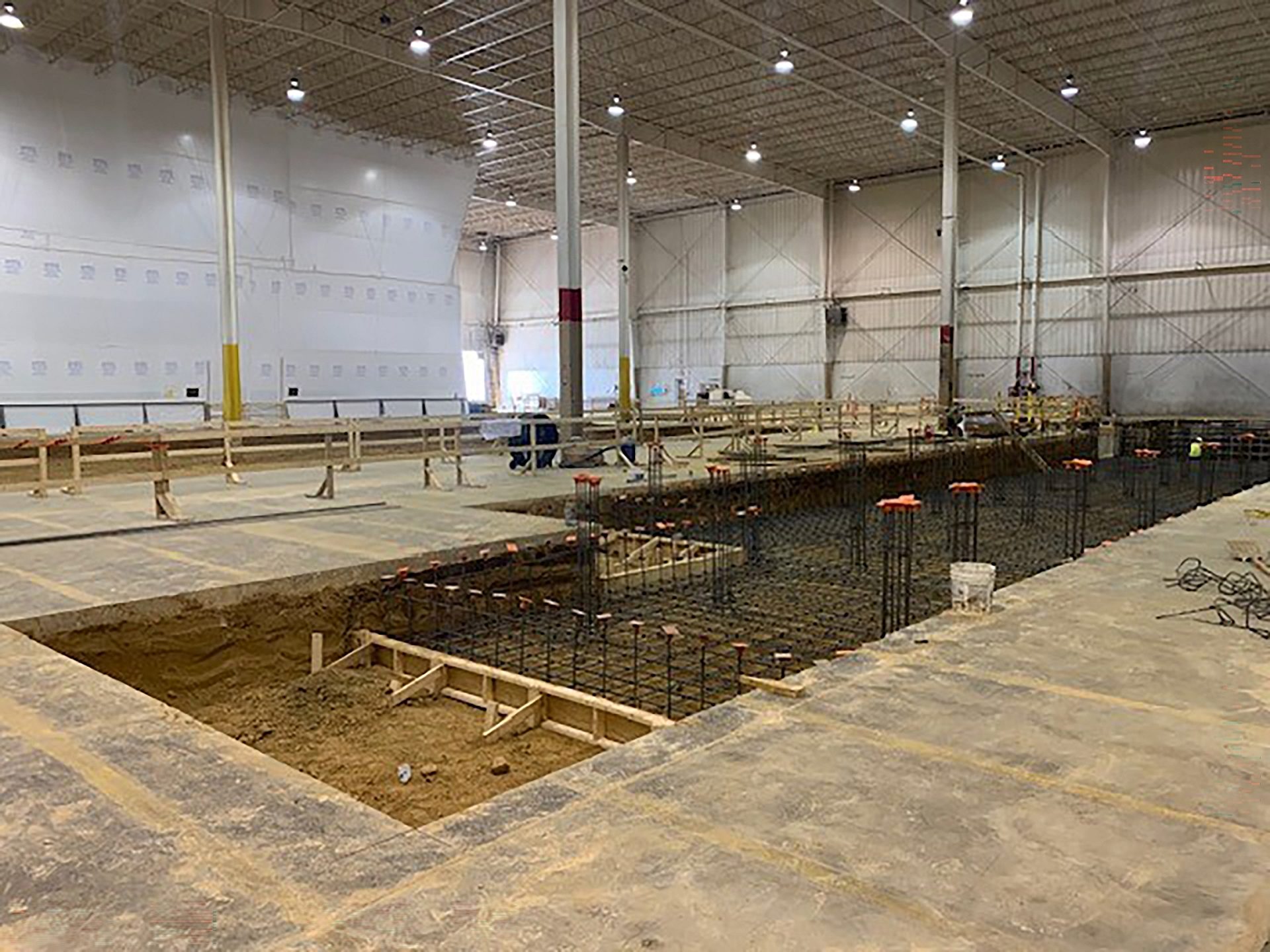 Part of the foundation of an industrial building under construction.