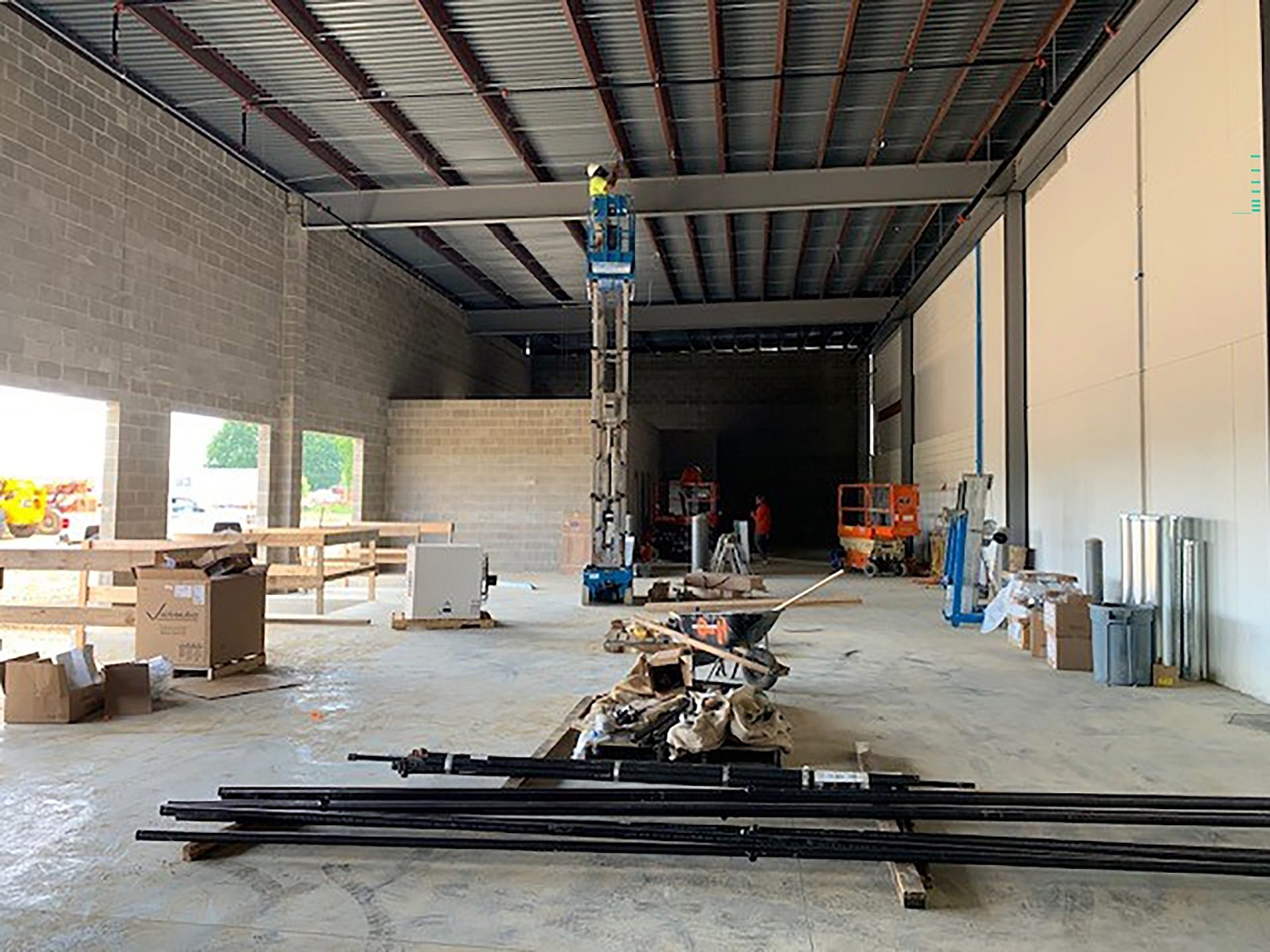 The interior of a loading dock in construction.
