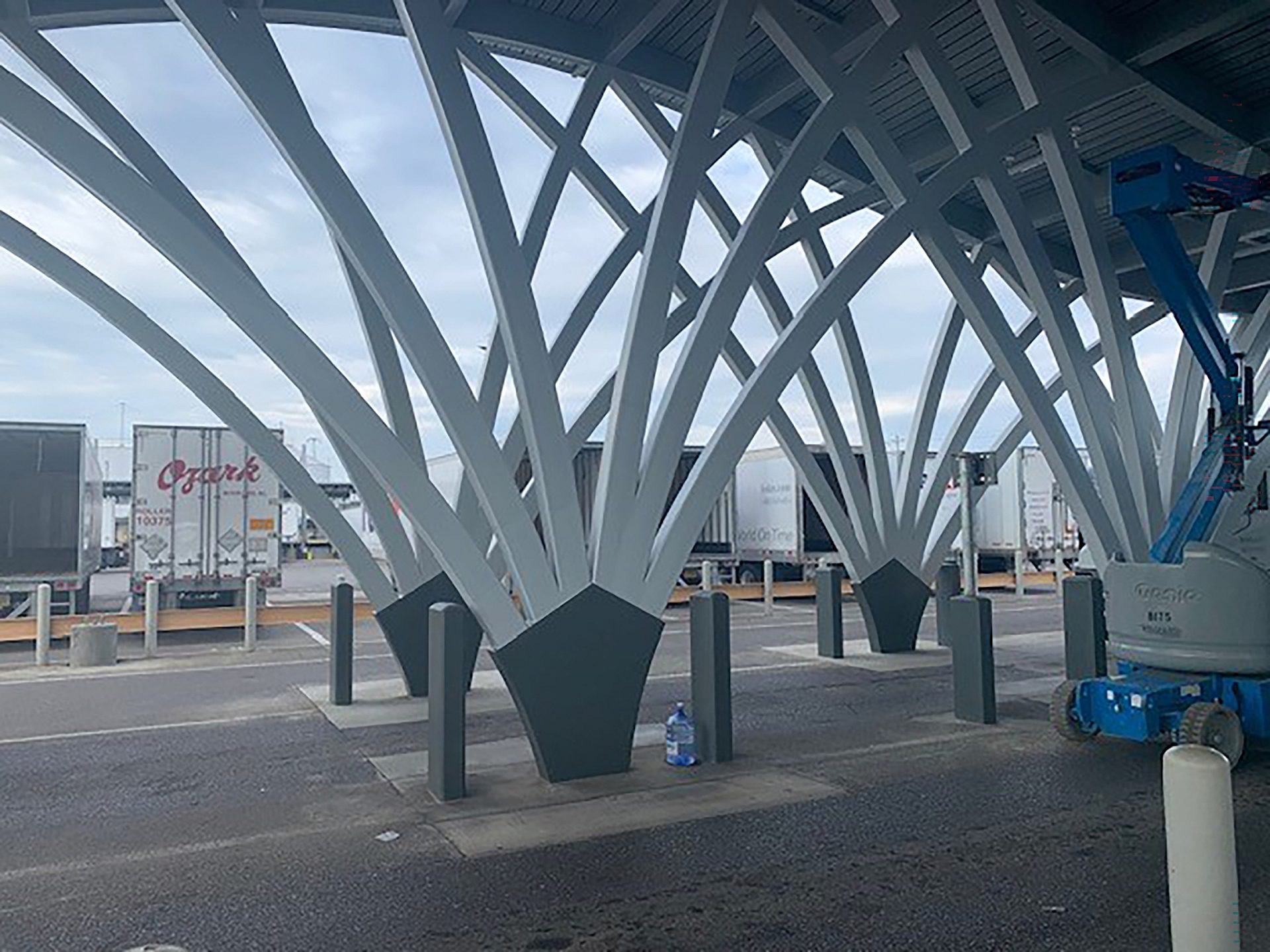 A close up of the structure supporting a gate entrance.