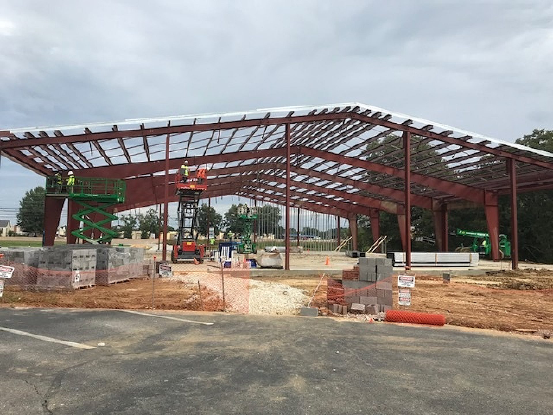 The iron framework of a building under construction.