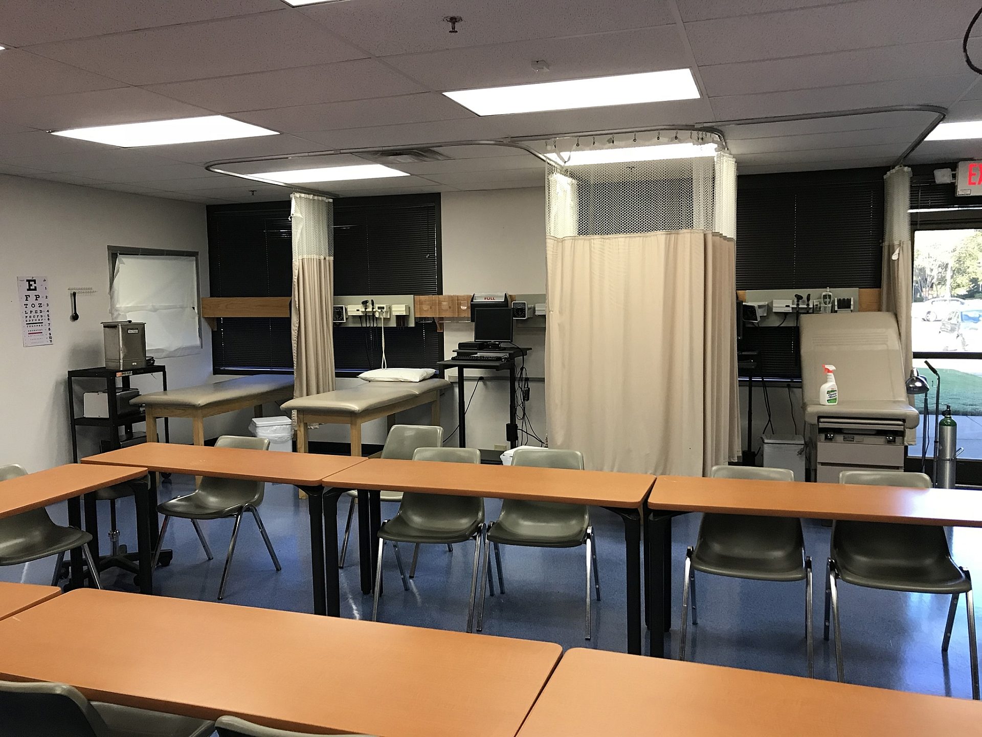 Desks in a college dental lab