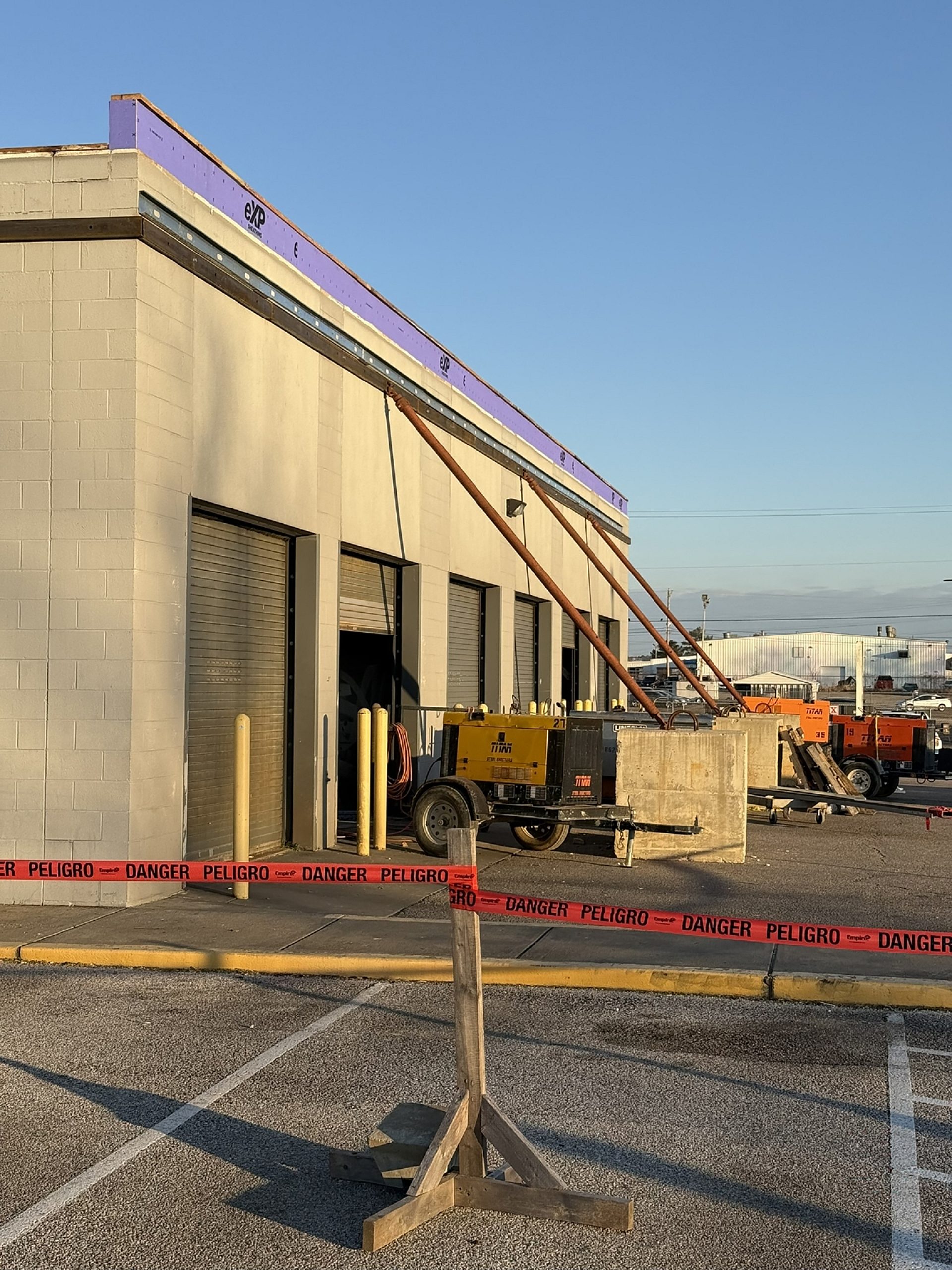 Exterior view of an industrial building under construction