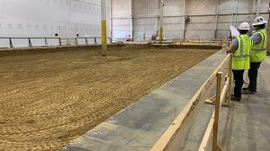 The dirt floor of a building before the foundation has been poured.