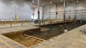 Part of the foundation of an industrial building under construction.