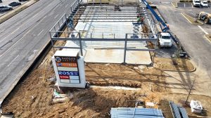 Aerial view of a shopping center under construction in Memphis, TN.