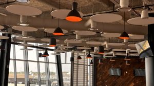 An open space with floor to ceiling windows.