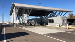 The main gate entrance of a facility.