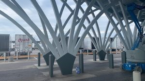 A close up of the structure supporting a gate entrance.