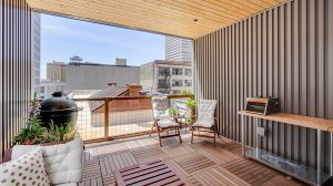 Rooftop lounge of a private residence with modern furniture