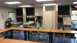 Desks in a college dental lab