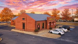 Exterior view of Wells Fargo Bank at sunset